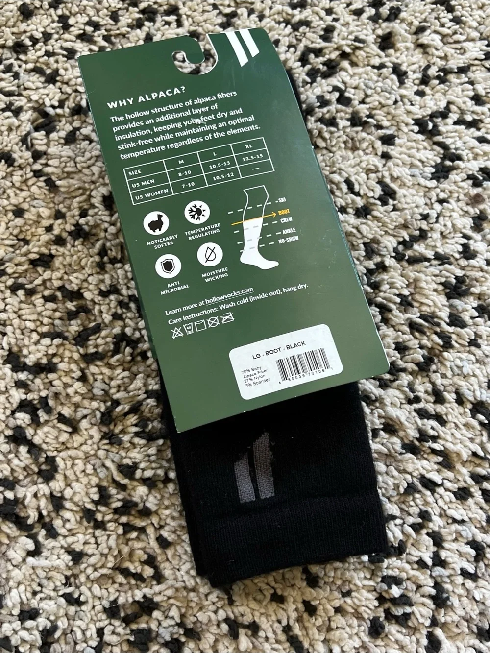 Hollow Alpaca Socks Boot Black Size Large